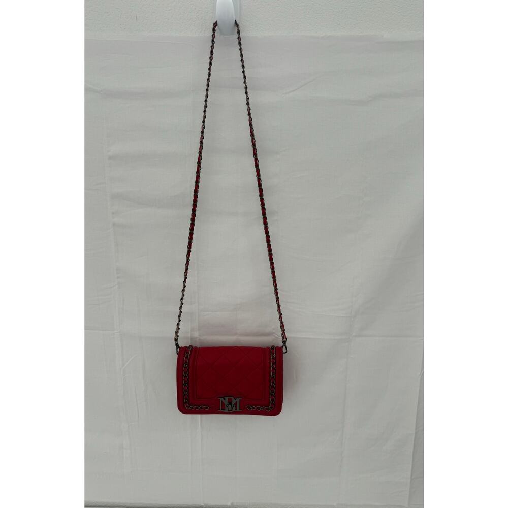 Badgley Mischka Red Quilted Vegan Leather Shoulder Bag With Chain Strap